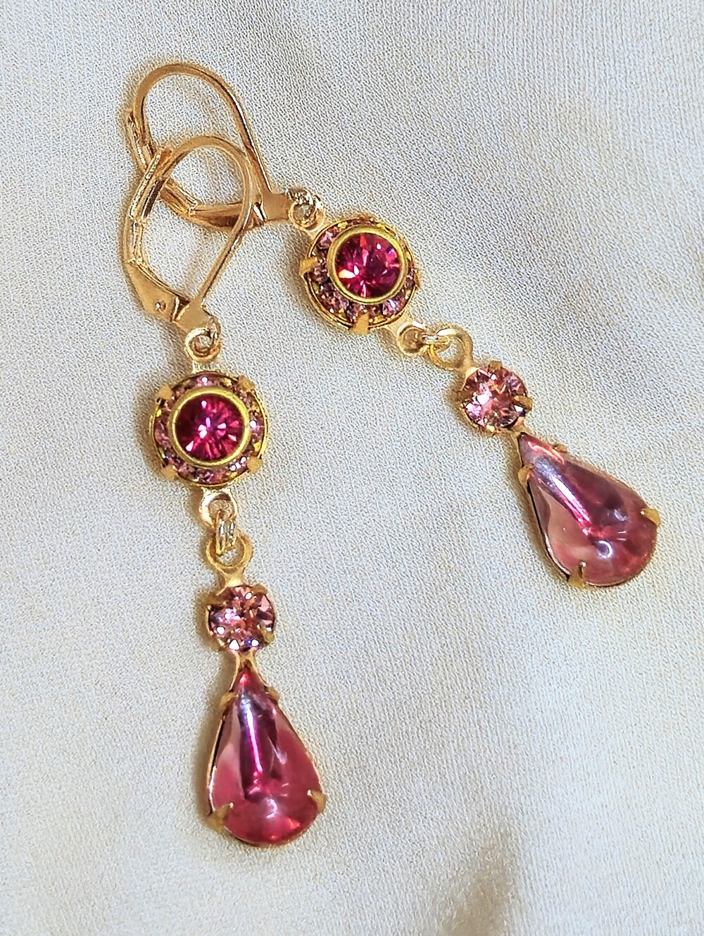 Victorian Blush Rose Pink Crystal In Feminine Artisan-Made Gold Plated Earrings